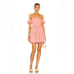 STAUD - Elio Tiered Cotton Off Shoulder Mini Dress - Grapefruit - size 10 - EUC